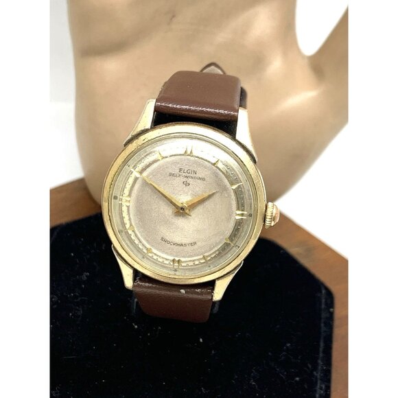 Elgin Men's Watch Vintage 6831 Swiss Automatic 643 Silver Dial Leather Band 32mm